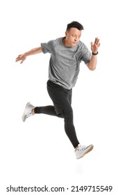 Sporty Male Runner On White Background