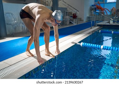 Sporty Man In The Pool, Night Workout