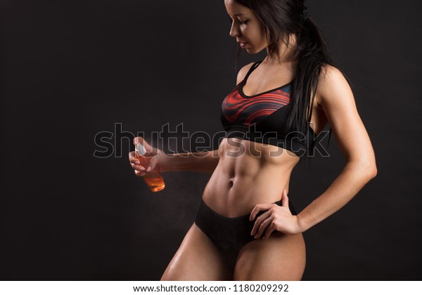 Sporty Sexy Girl Great Abdominal Muscles Stock