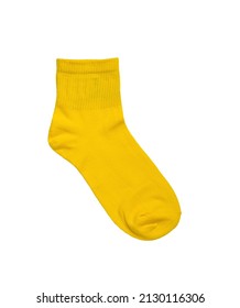 Sporty Women's Yellow Sock Isolated On A White Background. A Stylish Sports Accessory. Flat Lay.