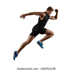 Sporty young man running.  Isolated on white background