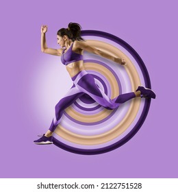 Sporty young woman running on art paint background. Flyer. Concept of sport, running, achievements, competition, championship - Powered by Shutterstock