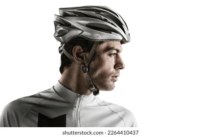 Spost transparent background with copyspace. Cyclist. Dramatic close-up portrait. - Powered by Shutterstock