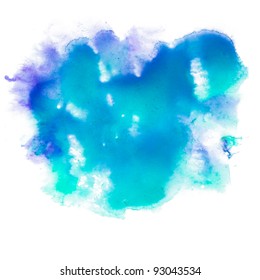 Spot Blue Watercolor Blotch Texture Isolated On A White Background