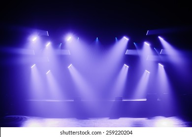 Spot Lights On A Empty Stage Before A Big Concert