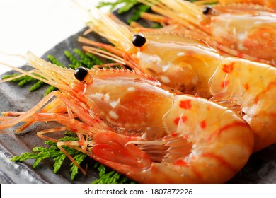 Spot Prawns On A Black Plate