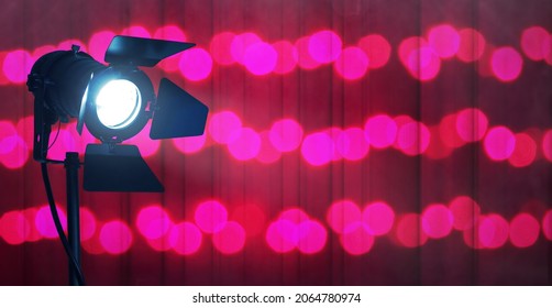 Spotlight movie concept background with copy space for text. Professional type of lights, used on lighting live shows, events or studio stages