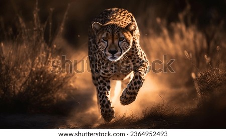 Spotted cheetah walking majestically in African savannah generated by artificial intelligence