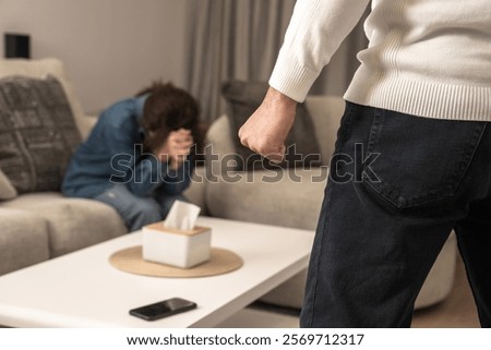 Spouses are arguing, husband is physically abusing wife. Concept of family disputes problems 