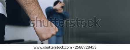 Spouses are arguing, husband is physically abusing wife. Concept of family disputes problems 