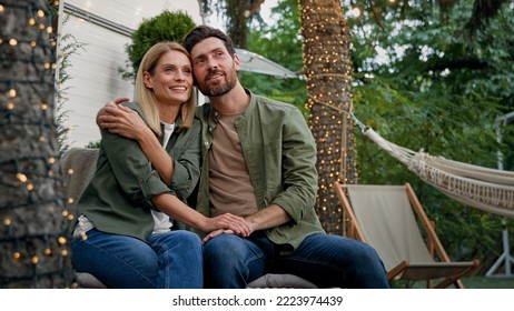 Spouses Caucasian Woman And Man Married Couple Husband And Wife Girlfriend And Boyfriend Outdoors Talking Planning Idea Conversation Dreaming About Future Discus Dream On Backyard In Camping Together