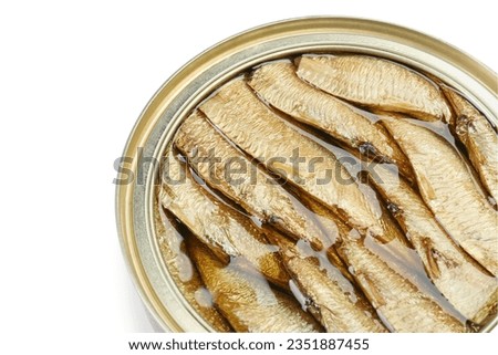 Sprats in tin can isolated on white