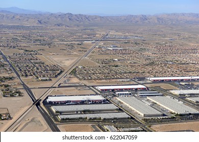 Sprawling Suburban And Commercial Development In Las Vegas, Nevada Is Pushing Up Against The Mountains In The Western Desert As The Population Increases