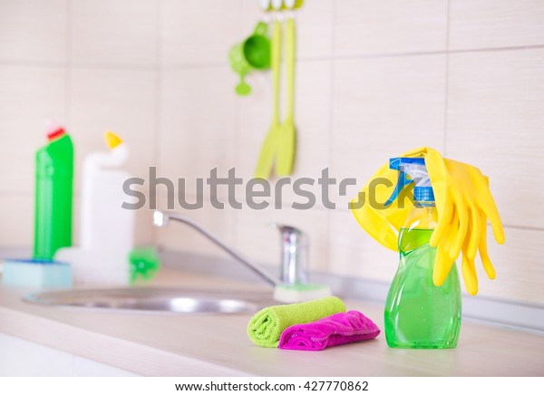Spray Bottle Cleaning Tools On Kitchen Stock Photo Edit Now