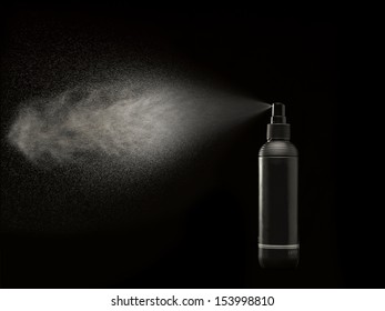 Spray Can Against Black Spraying A Mist Of Drops