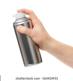 Spray Can In The Male Hand On White Background