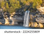 The Spray Falls plunges into Lake Superior at Pictured Rocks National Lakeshore