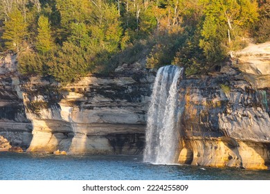 The Spray Falls plunges into Lake Superior at Pictured Rocks National Lakeshore