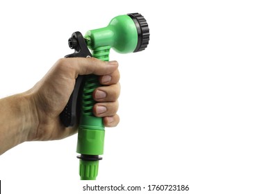 Spray Gun Garden Hose Watering In Hand Isolated On White