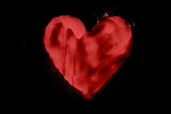 Spray Paint Red Heart Isolated On Black Background. Symbol Of Love For Happy Women's, Mother's, Valentine's Day, Birthday Greeting Card. Street Style. Painted Heart Sign On Dark Backdrop