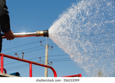 Spray water on truck  during fire training in the industry