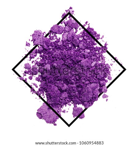 Spread crush purple powder or shattered eyeshadow make up broken over lay square black line frame concept for beauty cosmetic empty space for text