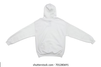 Spread Out Blank Hoodie Sweatshirt Color White Back View On White Background