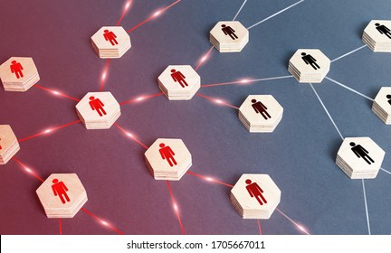 Spreads Virus Disease Infection To People In A Network. Structure Destruction . Distribution Of Rumors False Information, Fake News. Coronavirus COVID-19 Spreading. Exponential Growth Pandemic Threat.