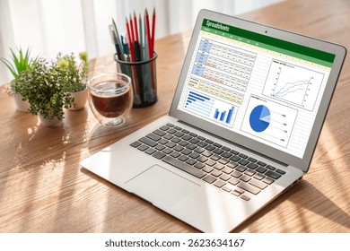 Spreadsheet document information financial startup concept. data and graphs in spreadsheet documents for online analysis project dashboard accounting digital snugly