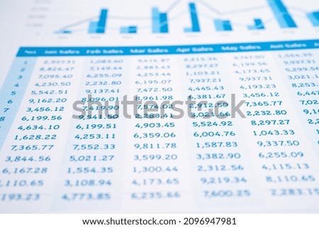 Spreadsheet table paper. Finance development, Banking Account, Statistics Investment Analytic research data economy, trading, office reporting Business company concept.