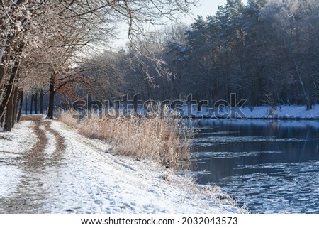 spree oder channel in winter time, close to berlin with snow and ice