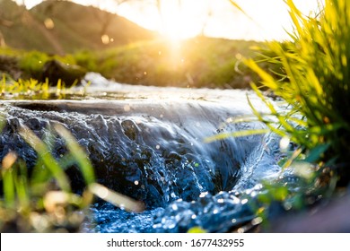 Spring background Stream of water in the forest - Shutterstock ID 1677432955