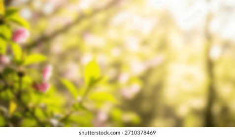 Spring Bloom Soft Focus Pink Blossoms with Sunny Garden Backdrop.