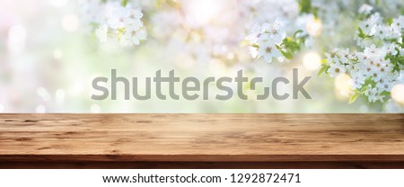 Spring blossoms with wooden table for a background decoration