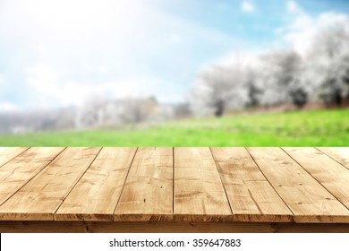spring blurred background of landscape of trees and desk  - Shutterstock ID 359647883