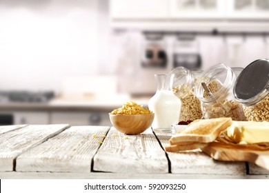 Spring Breakfast With Cornflakes In The Sunny Kitchen