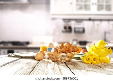 Spring Breakfast In The Morning In A White Kitchen