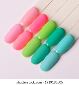 Spring Color Palettes Of Nail Gel Polish For Manicure And Pedicure On White Background