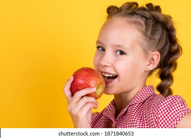 Spring Everywhere. Spring Season Fruits. Full Of Vitamins. Organic Food Only. Natural And Healthy. Happy Childhood. Kid Eat Apple. Child With Fruit. Teen Girl Biting Apples. Autumn Harvest.