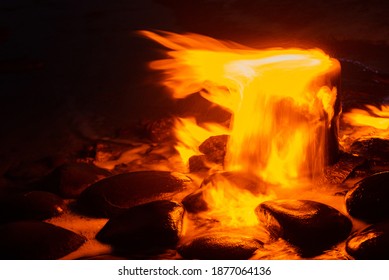 Spring of fire water. Burning methane in water. Cold fire