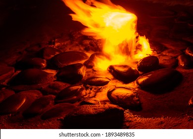 Spring of fire water. Burning methane in water. Cold fire.