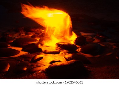 Spring Of Fire Water. Burning Methane In Water. Cold Fire.