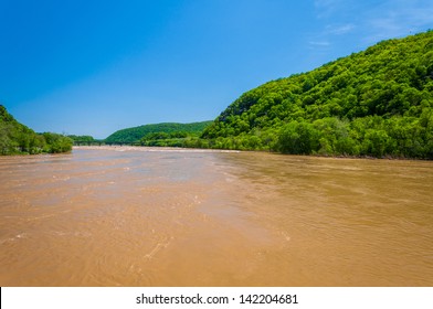 Spring Flooding On The Potomac River In Harper's Ferry, West Virginia.