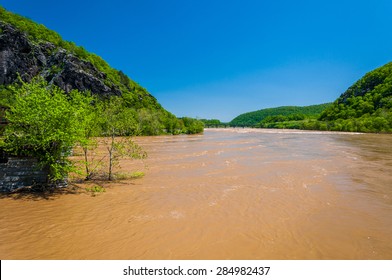 Spring Flooding On The Potomac River In Harper's Ferry, West Virginia.