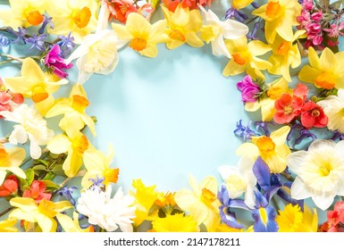 Spring Floral Copmosition On Blue Background