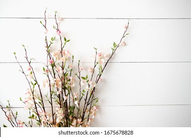 Spring Florals On Shiplap Background 