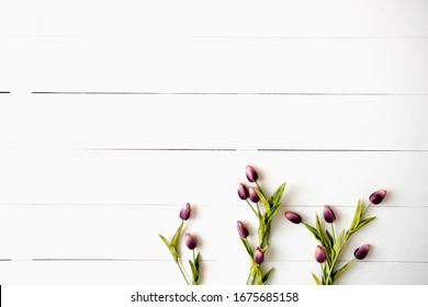 Spring Florals On White Shiplap Background Farmhouse