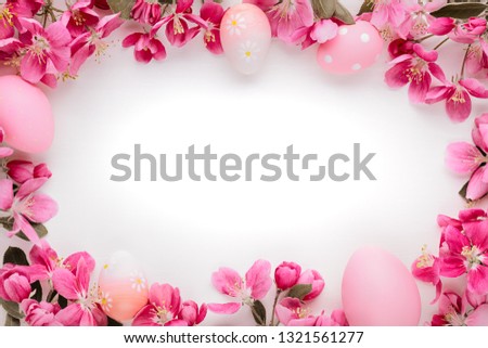 Spring flowers and easter eggs with copy space