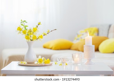 Spring Flowers In Vase On Modern Interior