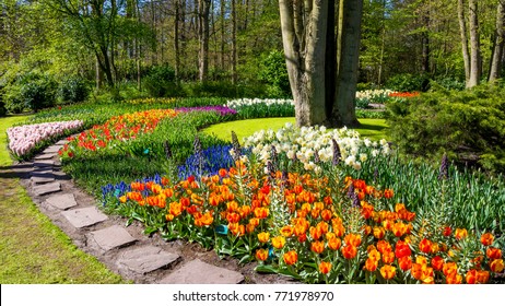 Spring Formal Garden. Beautiful garden of colorful flowers
